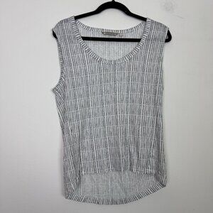 Athleta Breezy Muscle Print Tank Gray White Size Medium Scoop Neck Lightweight
